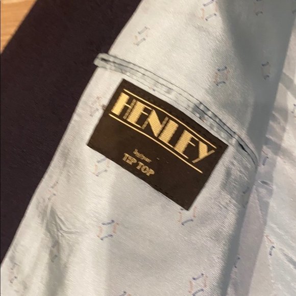 HENLEY by Tiptop Men Navy Blue Dress Suit Blazer Gold Bottoms Jacket Size 43R - Picture 8 of 8